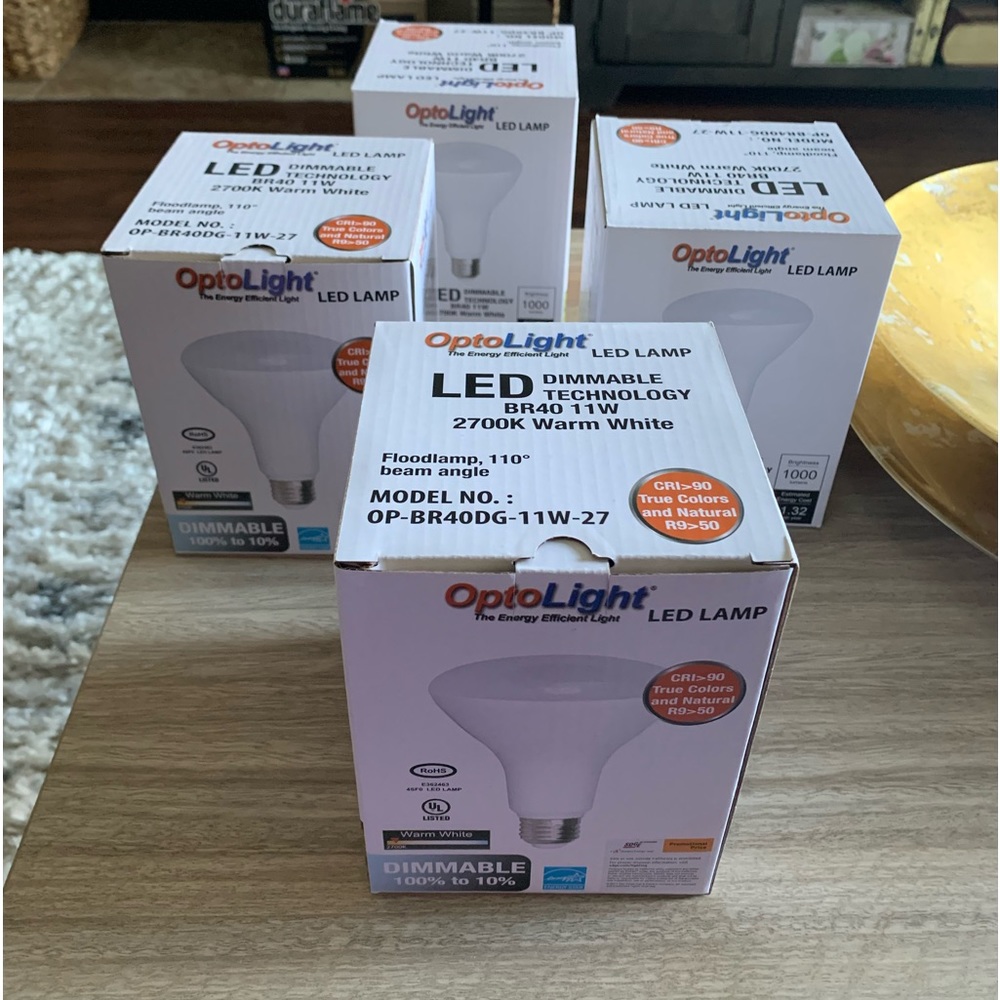 4 Boxes OptoLight LED BULBS BR40 11W 1000 Lumens 2700K Warm White Dimmable NWT